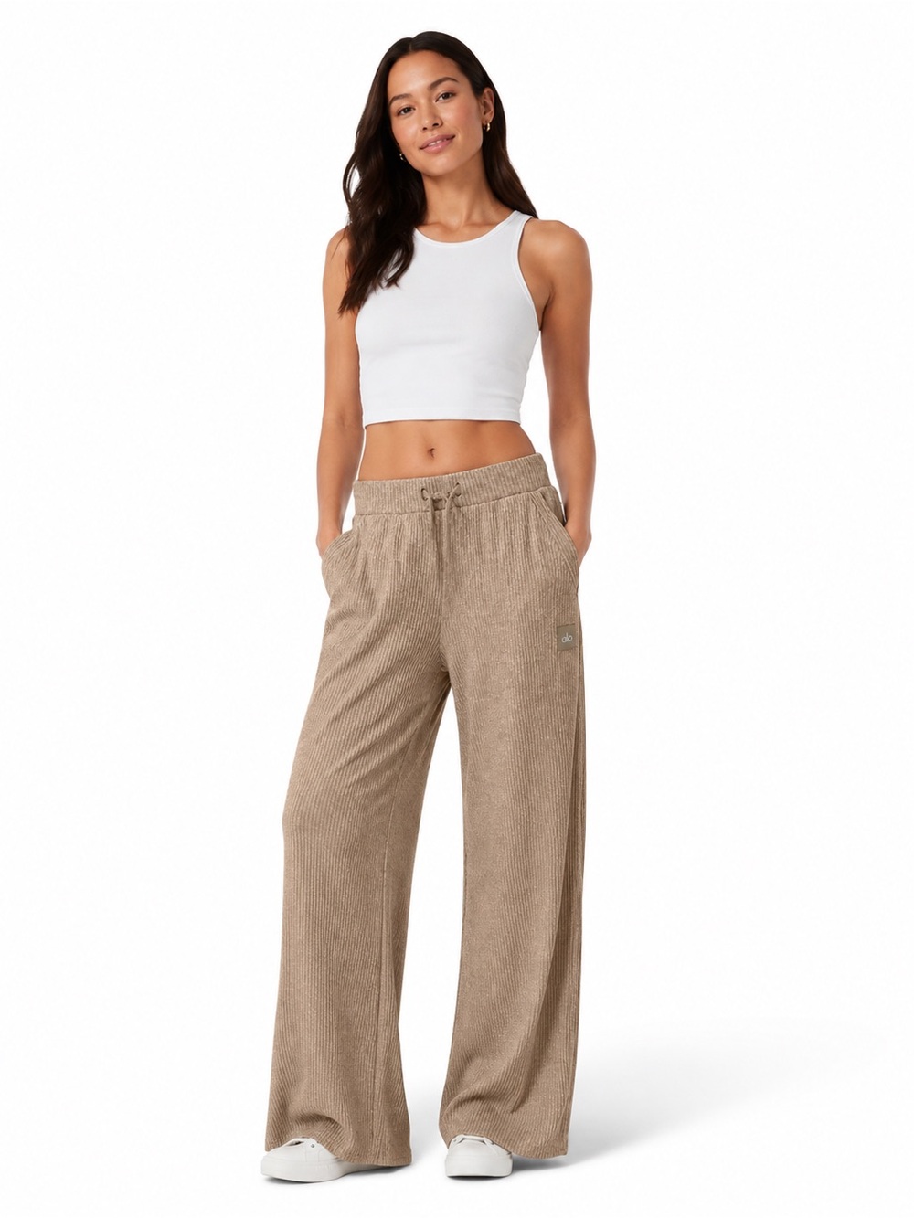 Alo Yoga Muse Wide Leg Pants Gravel Heather Ribbed Size Small NWT